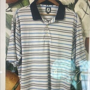 Men's Striped Polo Shirt - Blue and White